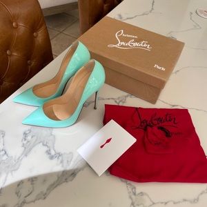 Christian Louboutin Pigalle Follies 120 Patent 37.5 Opaline (Teal) Barely Worn